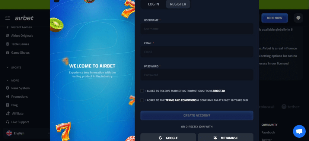 Airbet Casino Sign-Up Process