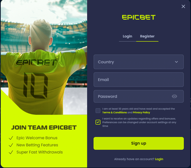 Visit Website: Go to the website of EpicBet Casino.