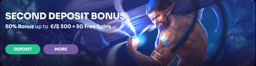We deposited another €20 and got a second offer: 50% match bonus up to €300 plus 50 free spins.
