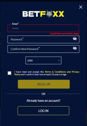 BetFoxx Casino Sign Up Process