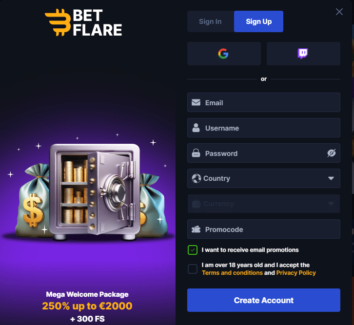 Visit the Website: Begin by going to Betflare Casino’s website on your computer or mobile browser.