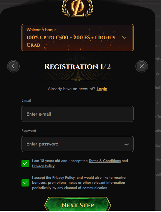 Legiano Casino Sign-Up Process