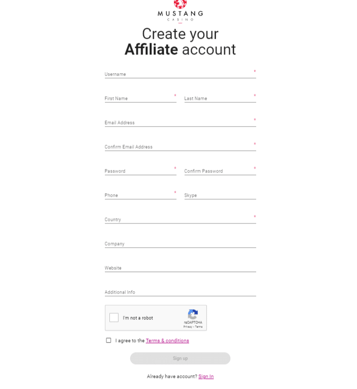Mustang Casino Affiliate Program