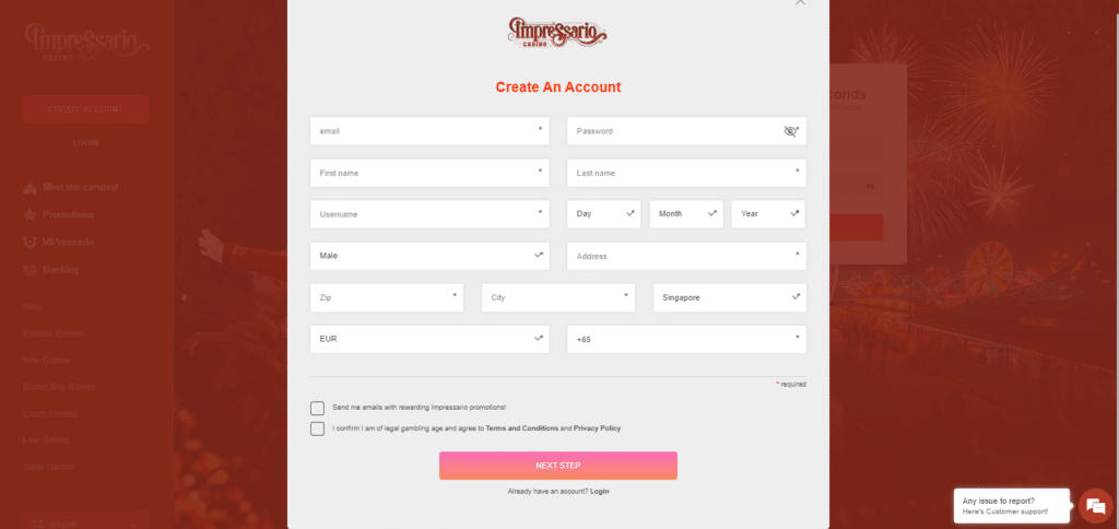 Impressario Casino Sign-Up Process