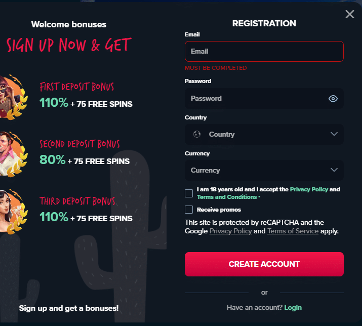 Tripscasino Sign-Up Process