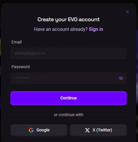 Evo Casino Sign-up Step 2: Find the Registration Button 