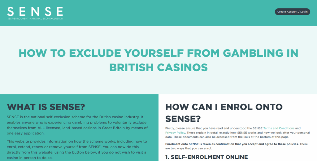  SENSE (Self Exclusion National Scheme, UK Casinos)