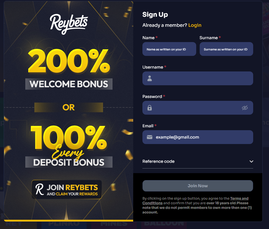 Reybets Casino Sign-Up Process